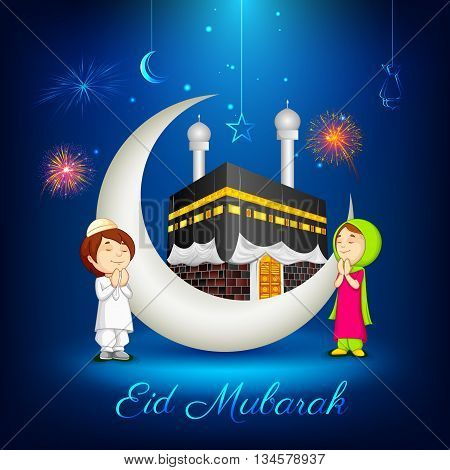 vector illustration of muslim kids offering namaaz for Eid Mubarak