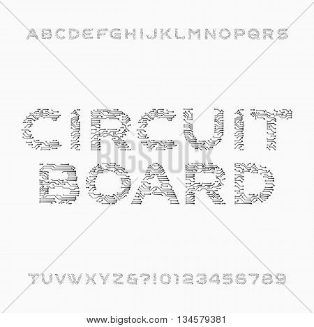 Circuit board font. Vector Alphabet. Digital hi-tech style letters and numbers. Stock vector font for your design.