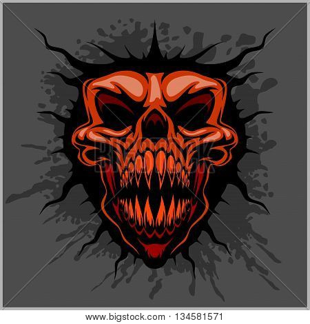 aggressive skull for motocross helmet on dark background