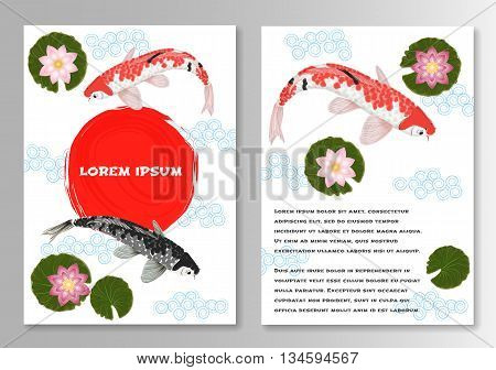Carp Koi Asian style template brochure. Vector illustration