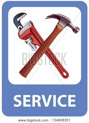 Mechanics tools depicted in road sign. Colored vector illustration.