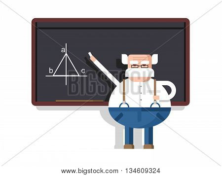 Lecture by professor. Scientist intelligent, educator and pedagogue, flat vector illustration