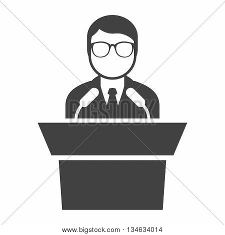 Icon of speaker at rostrum - man in glasses at tribune