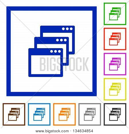 Set of color square framed Cascade window view mode flat icons