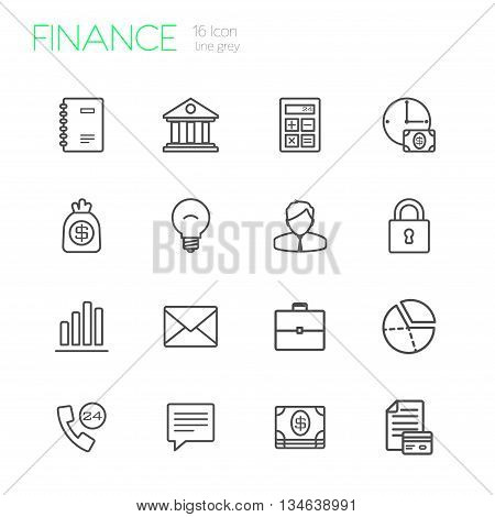 Finance vector line gray icons set of 16