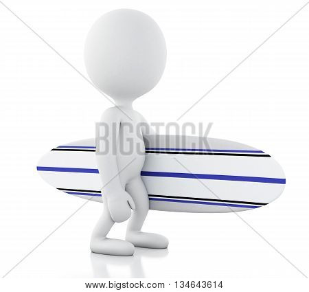 3d renderer image. White people with surfboard. Sport concept. Isolated white background.
