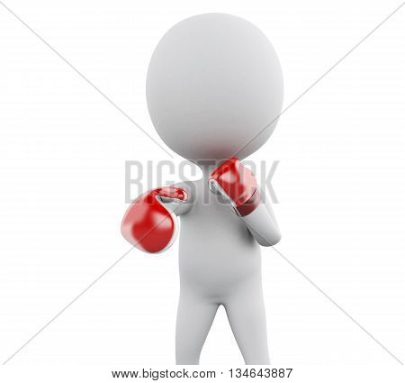 3d renderer image. White people with red boxing gloves. Sport concept. Isolated white background.