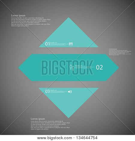 Rhombus Infographic Template Horizontally Divided To Three Blue Parts On Dark Background