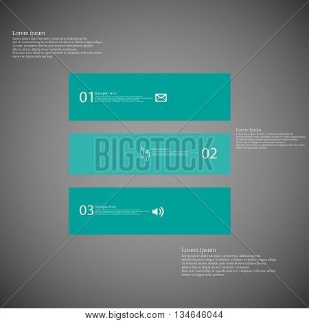 Square Infographic Template Horizontally Divided To Three Blue Parts On Dark Background