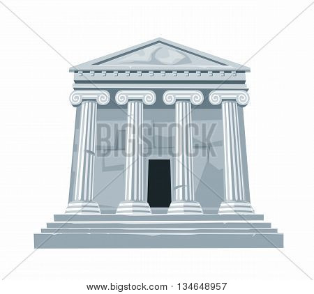 Antique Roman or Greek temple with colonnade isolated on white background. Vector flat illustration.