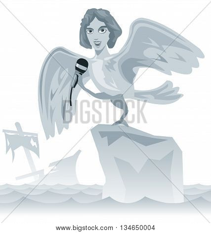 Singing a siren. Ancient Greece. Iliad the story of the odyssey Greek art. Vector flat illustration.