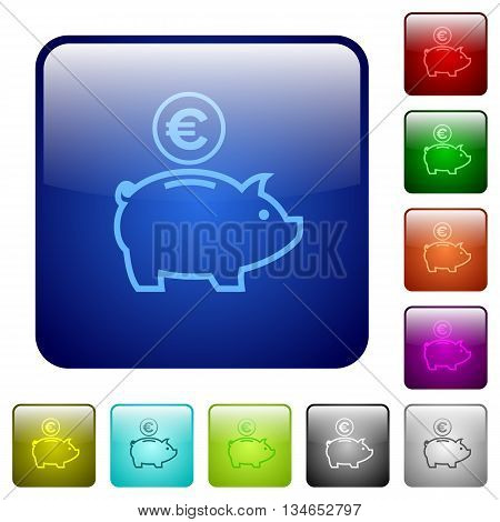 Set of euro piggy bank color glass rounded square buttons