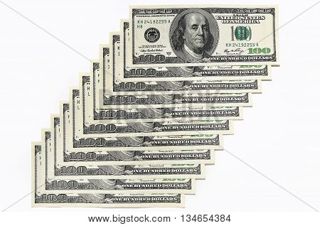 Steps of dollars banknote on white background