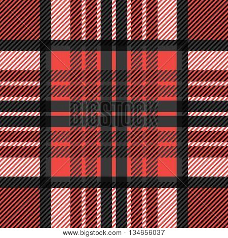 Seamless tartan pattern. Plaid red black white palette repeated tartan pattern. Twill texture Vector illustration.