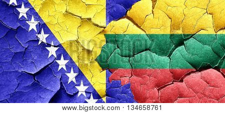 Bosnia and Herzegovina flag with Lithuania flag on a grunge crac