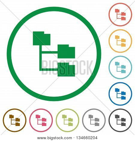 Set of folder structure color round outlined flat icons on white background