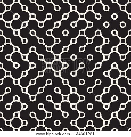 Vector Seamless Black And White Rounded Irregular Maze Lines Pattern
