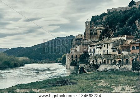 Miravet village and Ebro river. Province of Tarragona. Spain. Miravet is one of the most charming village in Catalonia