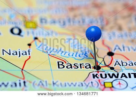 Basra pinned on a map of Iraq