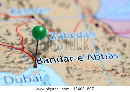 Bandar Abbas pinned on a map of Iran