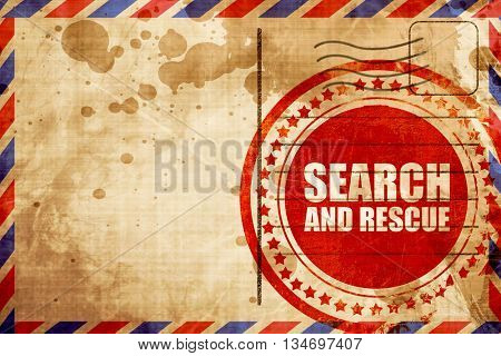 search and resue, red grunge stamp on an airmail background