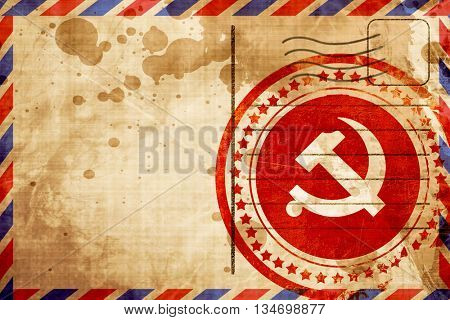 Communist sign with red and yellow colors, red grunge stamp on a