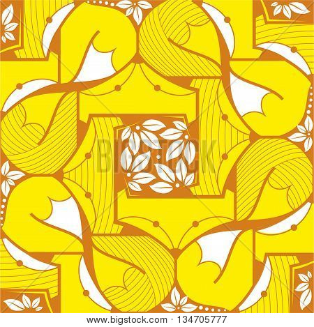 Fox and white tails pattern on a yellow background