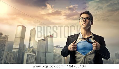 Superhero protecting the city