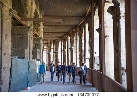 ROME, ITALY - APRIL 8, 2016: Inside view of Coliseum, galleries