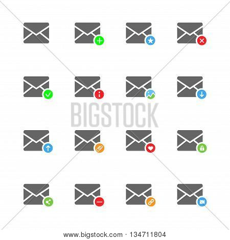 E-mail flat vector icons set of 16