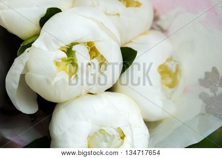 Close Up Of Beautiful White Peonies In A Bouquet