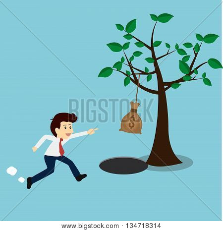 businessman fall into a trap. Can used advertising idea.