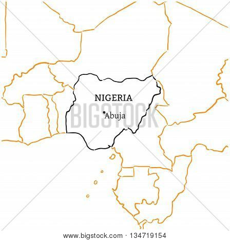 Nigeria country with its capital Abuja in Africa hand-drawn sketch map isolated on white