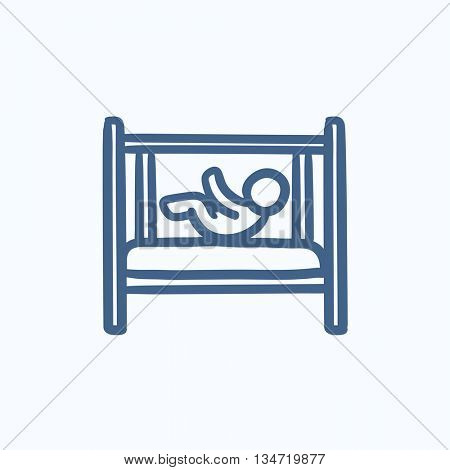 Baby laying in crib vector sketch icon isolated on background. Hand drawn Baby laying in crib icon. Baby laying in crib sketch icon for infographic, website or app.