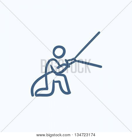 Fireman spraying water vector sketch icon isolated on background. Hand drawn Fireman spraying water icon. Fireman spraying water sketch icon for infographic, website or app.