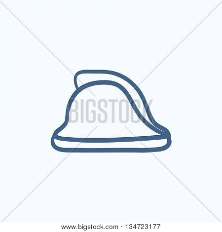 Firefighter helmet vector sketch icon isolated on background. Hand drawn Firefighter helmet icon. Firefighter helmet sketch icon for infographic, website or app.