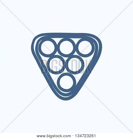 Set of billiard balls in triangle vector sketch icon isolated on background. Hand drawn Set of billiard balls in triangle icon. Set of billiard balls sketch icon for infographic, website or app.