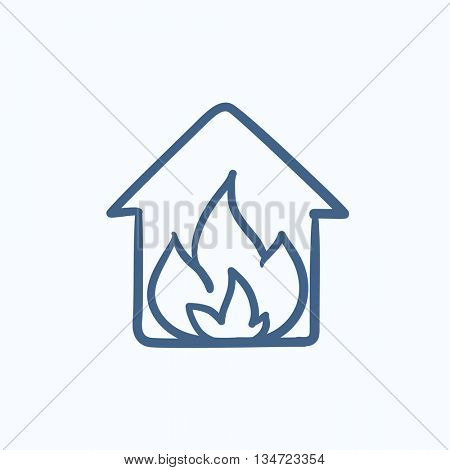 House on fire vector sketch icon isolated on background. Hand drawn House on fire icon. House on fire sketch icon for infographic, website or app.