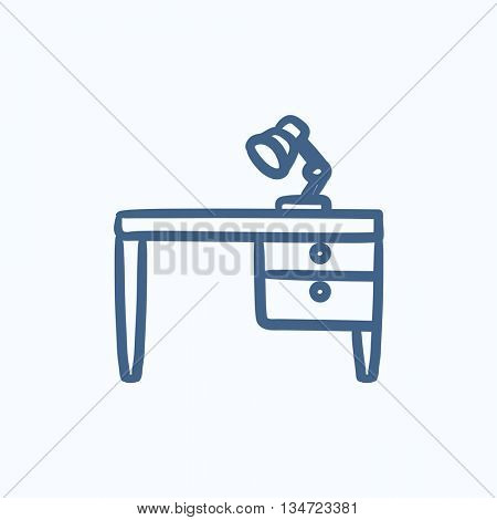 Desk lamp on table vector sketch icon isolated on background. Hand drawn Desk lamp on table icon. Desk lamp on table sketch icon for infographic, website or app.