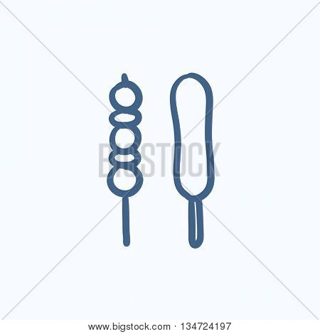 Shish kebab vector sketch icon isolated on background. Hand drawn Shish kebab icon. Shish kebab sketch icon for infographic, website or app.