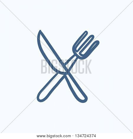 Knife and fork vector sketch icon isolated on background. Hand drawn Knife and fork icon. Knife and fork sketch icon for infographic, website or app.