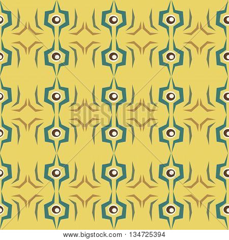 Seamless abstract eye vector pattern on yellow background