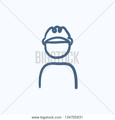 Worker wearing hard hat vector sketch icon isolated on background. Hand drawn Worker wearing hard hat icon. Worker wearing hard hat sketch icon for infographic, website or app.