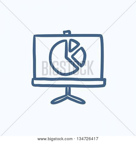 Roller screen with pie chart vector sketch icon isolated on background. Hand drawn Roller screen with pie chart icon. Roller screen with the pie chart sketch icon for infographic, website or app.