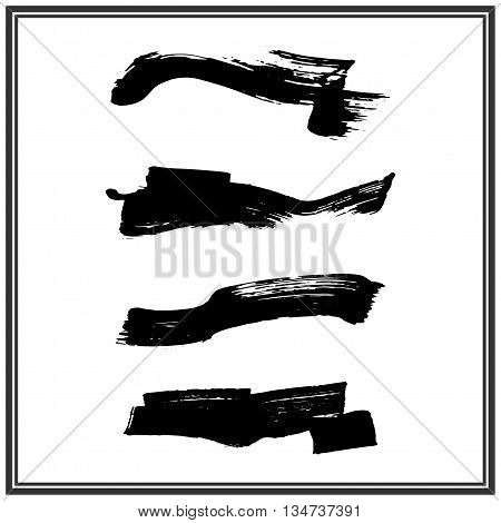 Set of four rough inky brush strokes