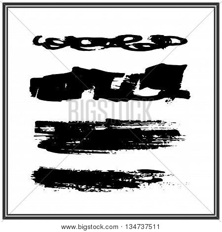 Set of four rough inky brush strokes