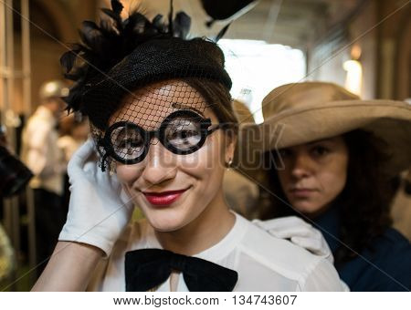 Saint-Petersburg Russia - June 16 2016: Bloomsday the annual worldwide festival fans the famous Irish writer James Joyce. Costume parade through the streets of the city.