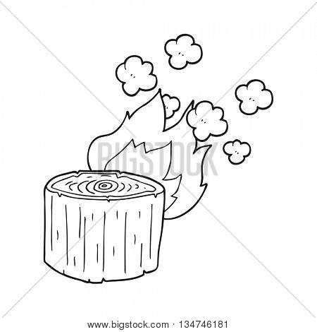 freehand drawn black and white cartoon burning log