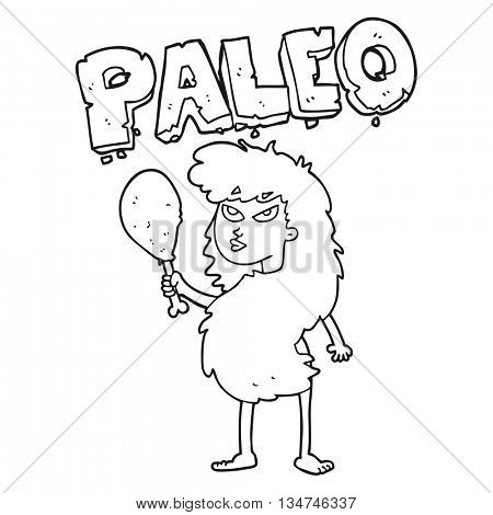 freehand drawn black and white cartoon woman on paleo diet