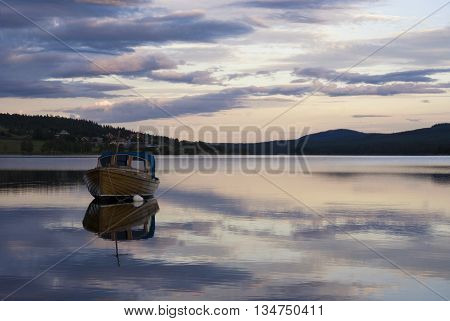 Boat on the Swedish lake Funasdalsson near Funasdalen